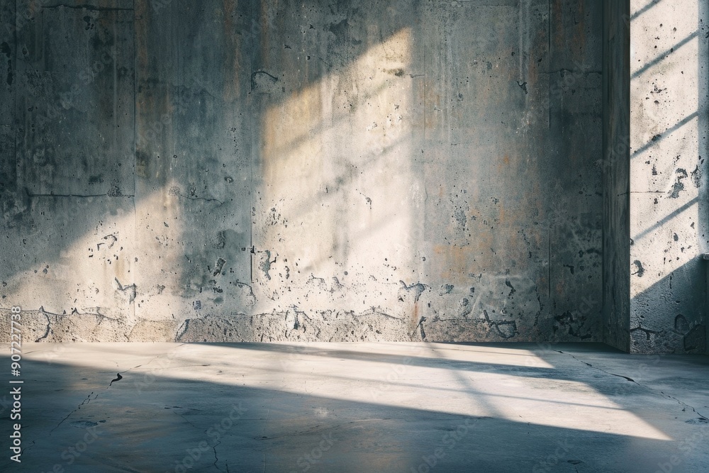 Poster a room with a concrete wall and a window, suitable for architecture, interior design or construction