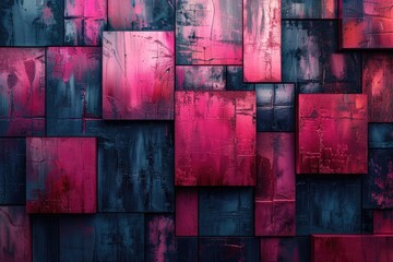 Abstract Geometric Pattern of Pink and Blue Squares