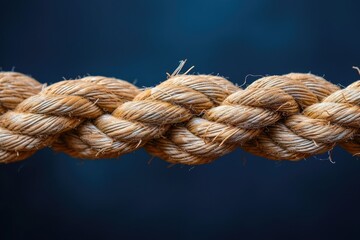 A Close-Up of a Twisted Brown Rope Against a Blue Background