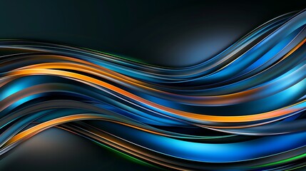 Realistic images with full HD resolution Close-up of an abstract highway with blue and orange gradients, fluid shapes, and green highlights, more clarity with clear light and sharp focus, high