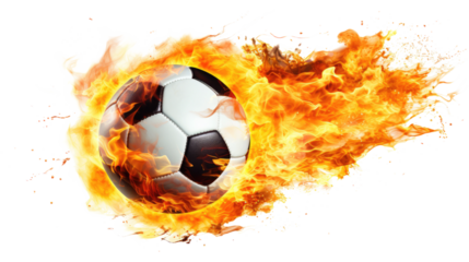 soccer ball with fire isolated on transparent white background, clipping path