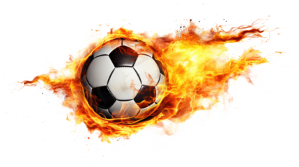soccer ball with fire isolated on transparent white background, clipping path