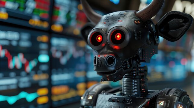 An old AI robot with a bull's head - Powered by Adobe