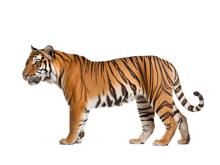 Side View Of A Majestic Tiger Walking On Transparent Background