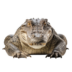 Fototapeta premium Close-Up Of An Alligator Lying Down With Open Mouth On Transparent Background