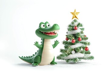 Crocodile with a Christmas tree 