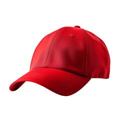 A bright red cap with a curved brim, isolated on a white background, showcasing its simple yet stylish design.