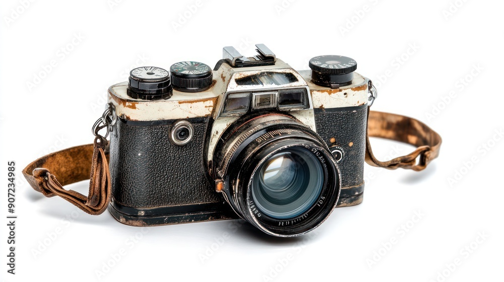 Poster vintage camera with leather strap