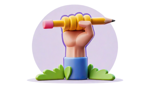 A hand holding a pencil with a pink eraser