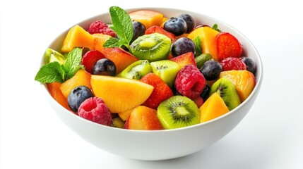 Refreshing Fruit Salad in a White Bowl