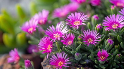 Obraz premium Pink Delosperma cooperi in macro slider 