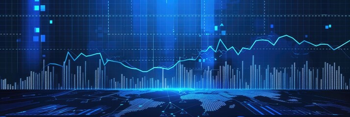 Stock and forex trading chart, digits, numbers, bearish and bullish candles. Data and digital code financial background