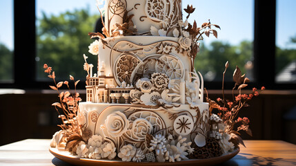 Obraz premium Custom wedding cake featuring elements from the couples bca4db46-5e84-48ab-98f0-8a5faa11eae6 2