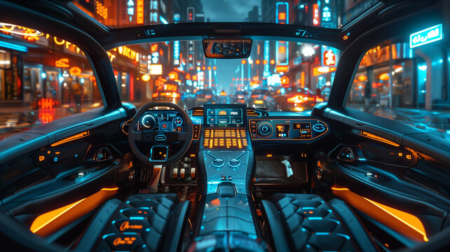 Autonomous car interior in futuristic future