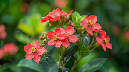 Fototapeta premium Red flowers called Euphorbia milii or Crown of Christ 