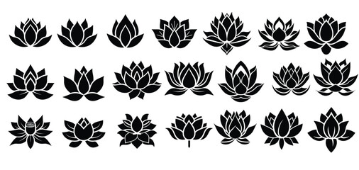 Rose flower Silhouettes set, Rose flowers Collection, Silhouettes of roses, flower icon set, Flowers in doodle design