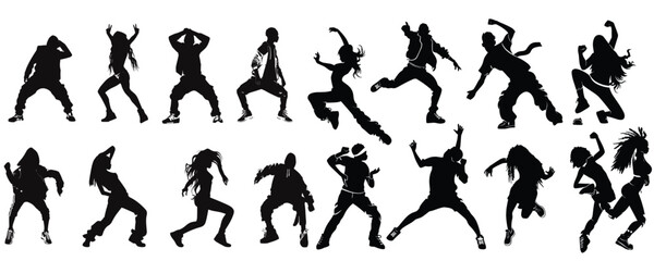 Dancing peoples silhouette vector art, set of falling people silhouettes. vector silhouettes of people falling from a great height. falling male silhouette