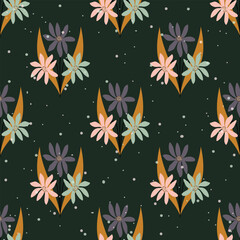 Obraz premium Cute hand drawn vintage floral pattern seamless background