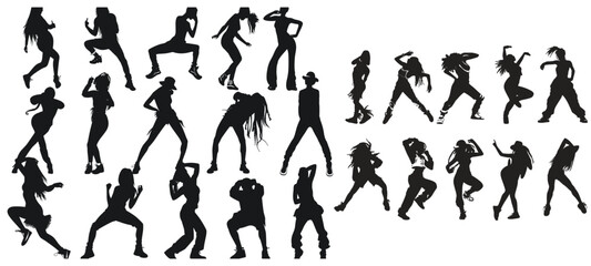 Dancing peoples silhouette vector art, set of falling people silhouettes. vector silhouettes of people falling from a great height. falling male silhouette