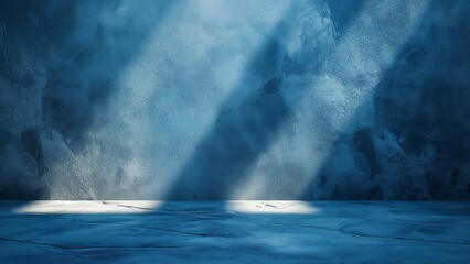 Blue empty room with concrete walls and floor