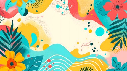 Playful Abstract Floral Design with Bright Colors and Tropical Elements_5