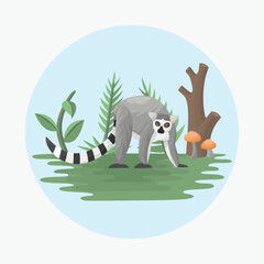 Lemur Primate Flat Vector Colorful with Nature Background Elements
