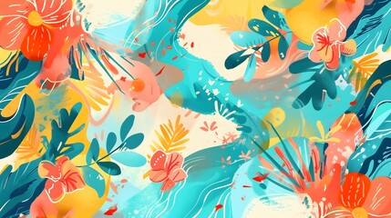 Vibrant Tropical Floral Art with Bold Colors and Dynamic Patterns_3