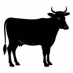 Black silhouette of a cow, cow vector illustration, pet vector art, cows silhouette, animal vector icon, eps, Cartoon cow