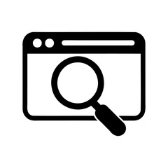 Silhouette magnifying search glass icon, flat black research vector illustration