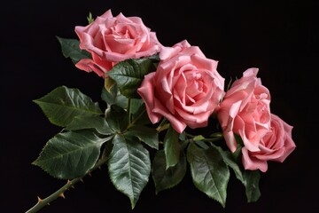 A bouquet of pink roses arranged on a table, perfect for decoration or as a gift