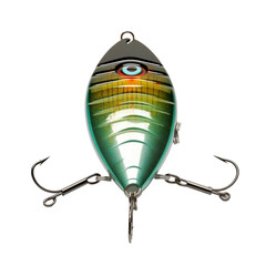 Obraz premium Colorful Fishing Lure With Triple Hooks Isolated On Transparent Background