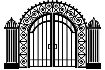 
silhouette of a wrought iron gate vector
