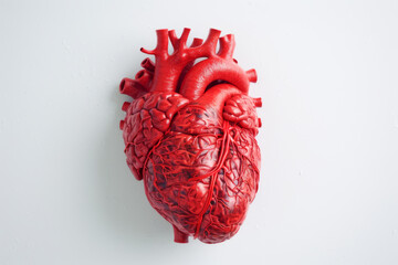 Detailed model of a human heart showcasing its intricate anatomical structure against a clean background.