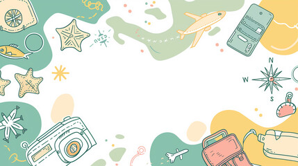 Hand-Drawn Travel Elements on White Background