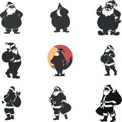 Santa Claus Silhouette with Gift Sack on White Background