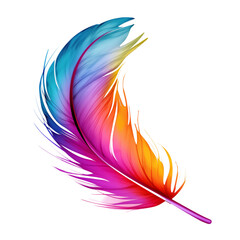 Colorful Feather In Gradient Hues On Transparent Background