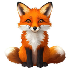 Obraz premium A cartoon fox with a yellow eye is sitting on its back legs