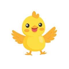 A cartoon chicken with its wings spread open and a smile on its face