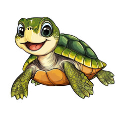 Fototapeta premium A cartoon turtle is smiling and has its mouth open