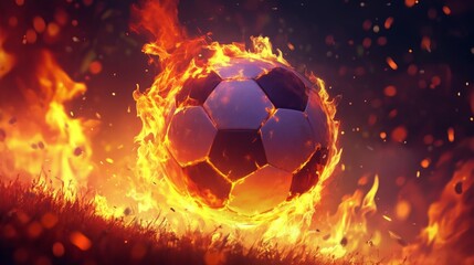 Naklejka premium Soccer Ball in Flames
