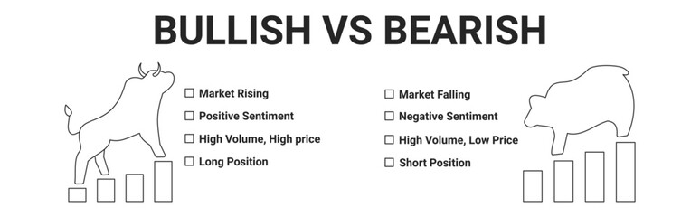 Banner bullish vs bearish with bull and bear icon vector concept illustration along with definition and difference between two