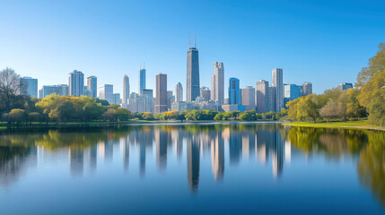 Obraz premium minimalist abstract city skyline with gorgeous water reflection