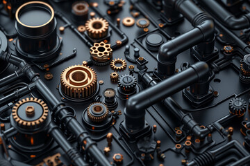 Naklejka premium Dark industrial with pattern of car gear parts and pipes