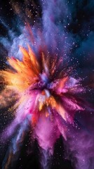 Explosion of coloured powder on black background
