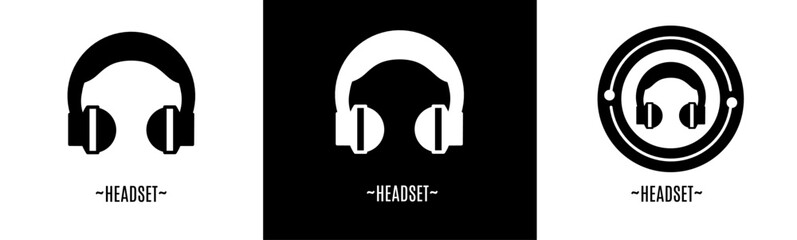 Headset logo set. Collection of black and white logos. Stock vector.