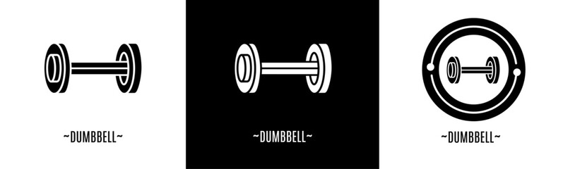 Dumbbell logo set. Collection of black and white logos. Stock vector.
