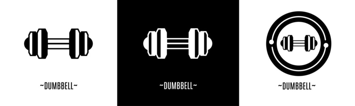 Dumbbell logo set. Collection of black and white logos. Stock vector.