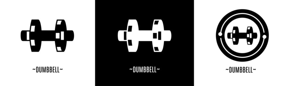Dumbbell logo set. Collection of black and white logos. Stock vector.