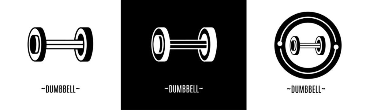 Dumbbell logo set. Collection of black and white logos. Stock vector.
