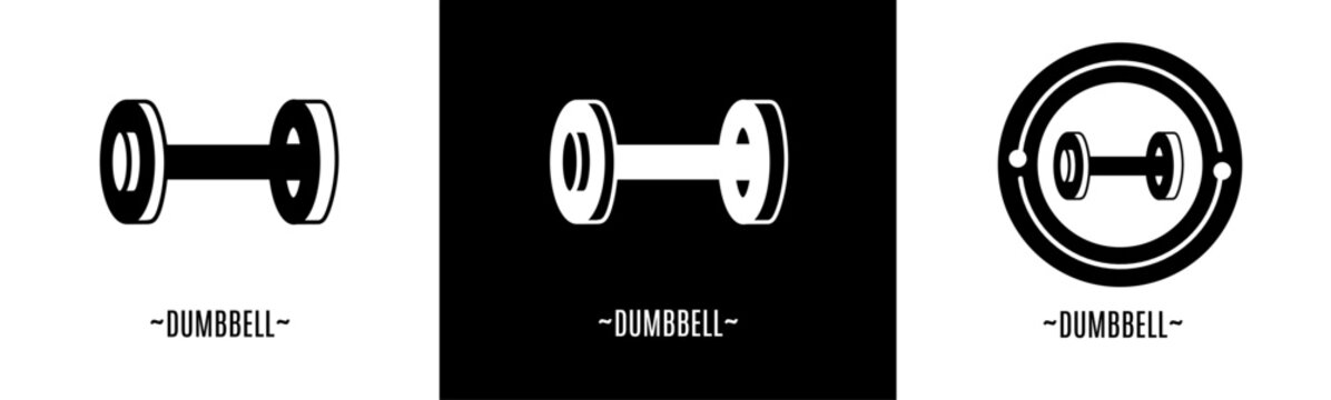 Dumbbell logo set. Collection of black and white logos. Stock vector.